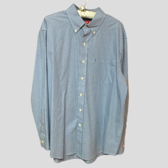 IZOD Blue Checkered Long Sleeve Button Down Shirt - Picture 1 of 9